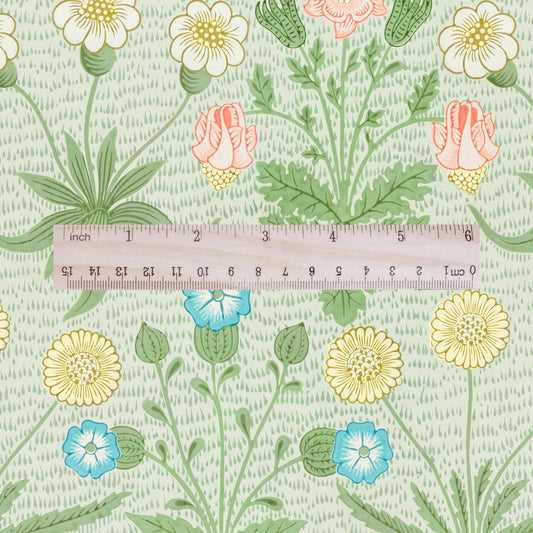 William Morris Daisy print 100% LINEN Fabric - green floral 2119
