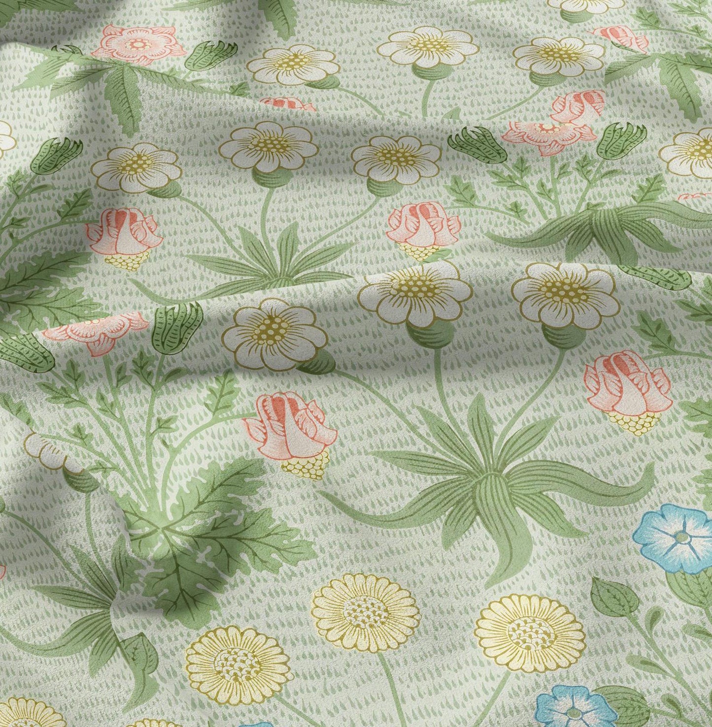 William Morris Daisy print 100% LINEN Fabric - green floral 2119
