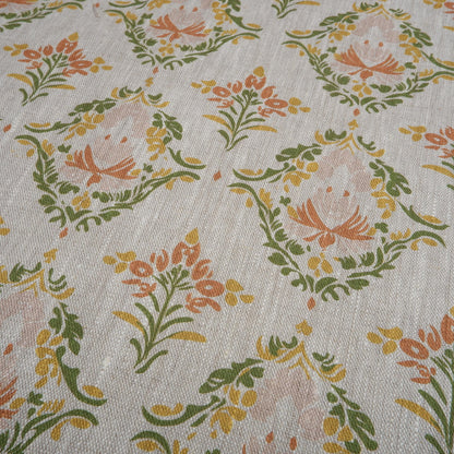 100% LINEN Fabric block print pastel green pink grey  - Scandi 2051