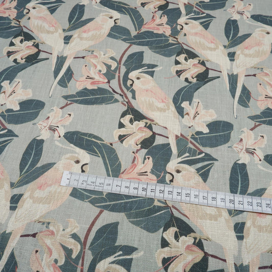 100% LINEN Fabric floral with parrot print 2026