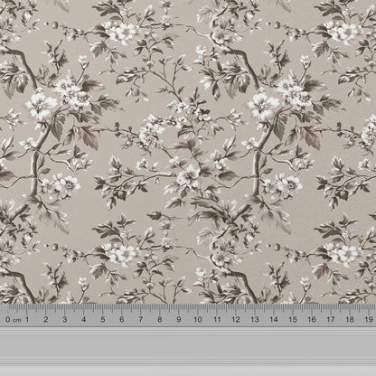 100% LINEN Fabric Toile de Jouy in beige brown floral print - 2067