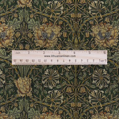 100% linen fabric William Morris Honeysuckle print - floral brown green 2336