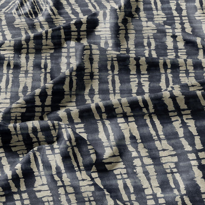100% LINEN Fabric indigo blue abstract print - Wabi sabi stripes 2346