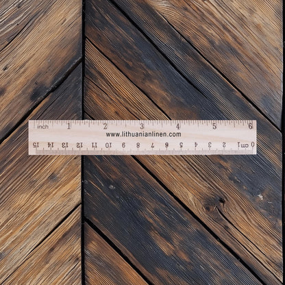 100% LINEN Fabric Brown wooden planks print 2342