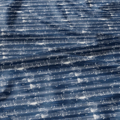 100% LINEN Fabric Music notes indigo blue print 2340