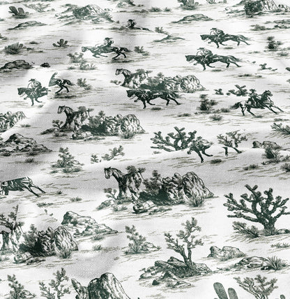 100% LINEN Fabric Cowboy in desert cactus - green white 2208