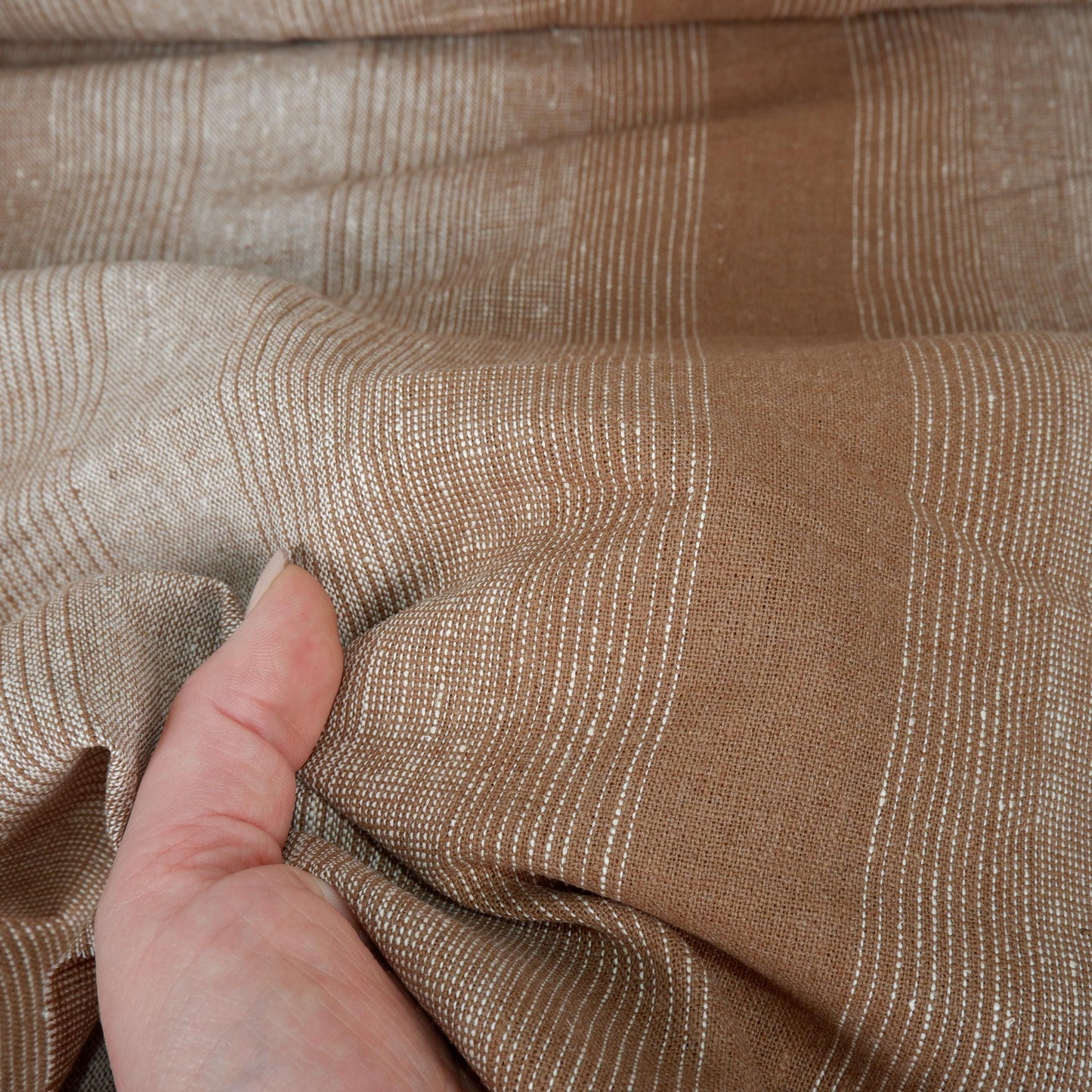 Premium Linen striped Fabric in BLACK grey beige white - Medium weight OMBRE - T305