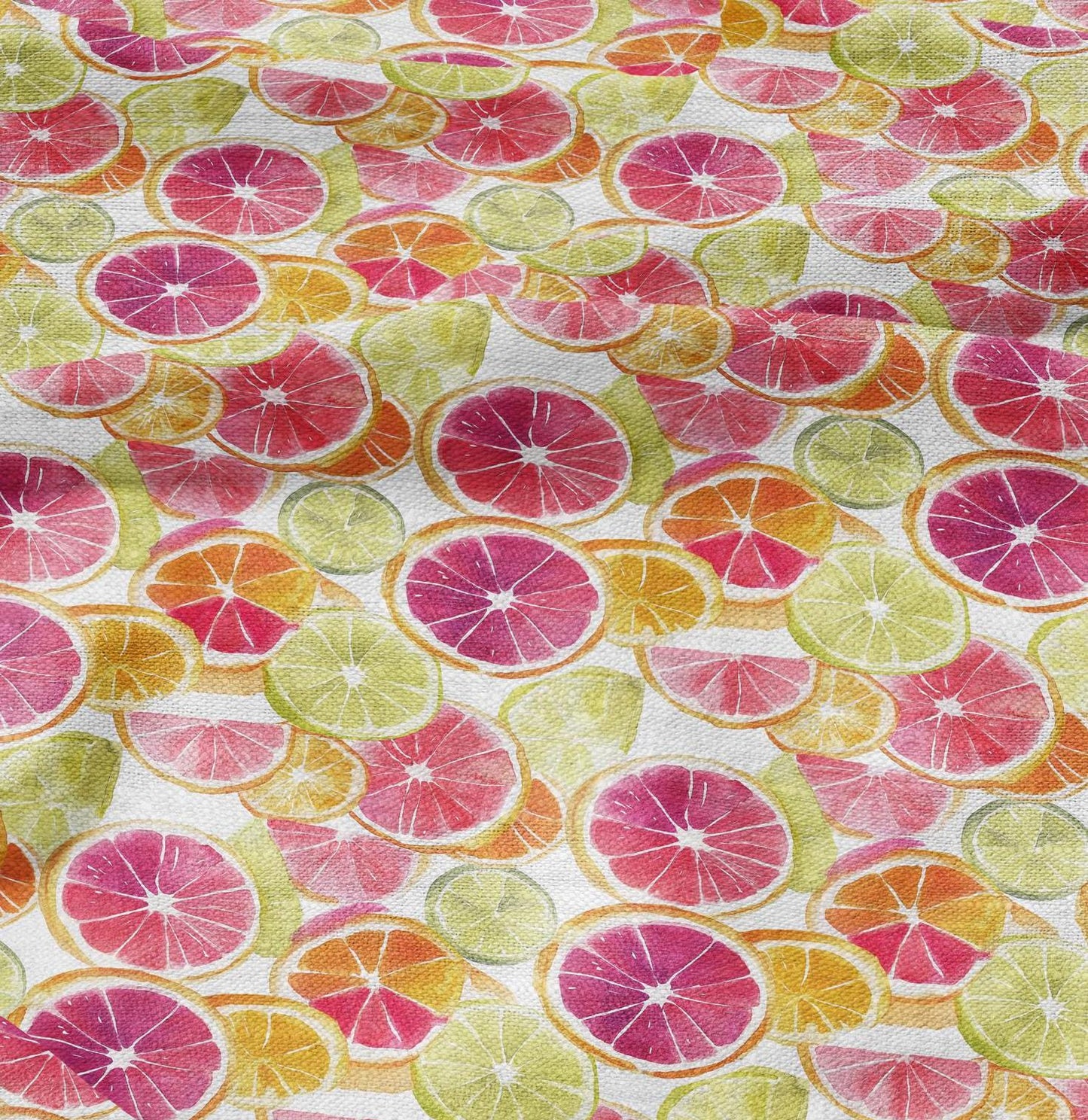 100% LINEN Fabric with lemon orange grapefruit print 2335