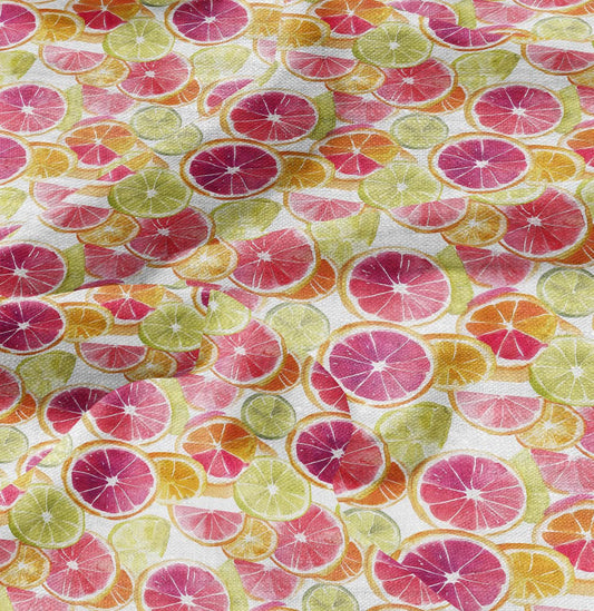 100% LINEN Fabric with lemon orange grapefruit print 2335