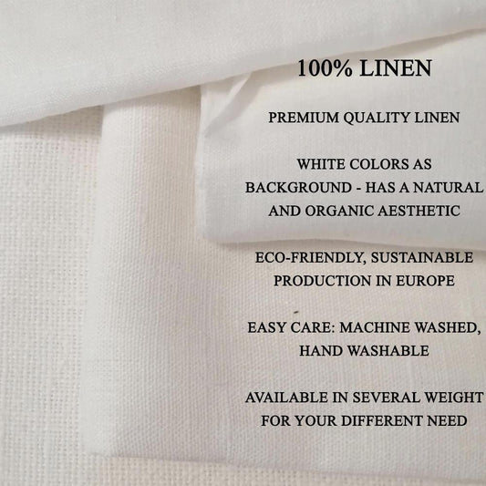 100% LINEN Fabric block print - navy blue & red on white 2414