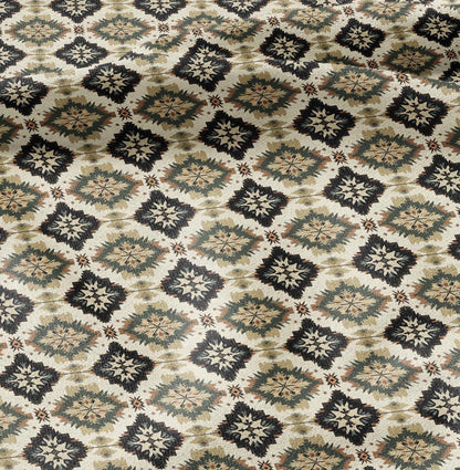 100% LINEN Fabric Western Abstract geometric - beige brown tribal 2149