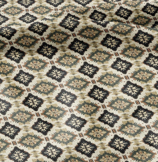 100% LINEN Fabric Western Abstract geometric - beige brown tribal 2149