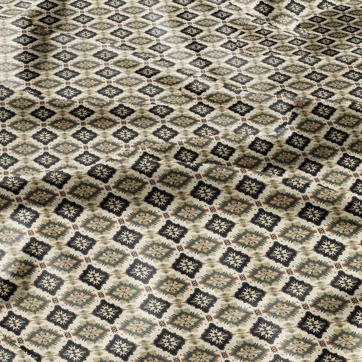 100% LINEN Fabric Western Abstract geometric - beige brown tribal 2149