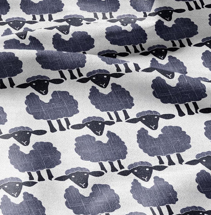 100% LINEN Fabric Sheep blue white - animal print 2428