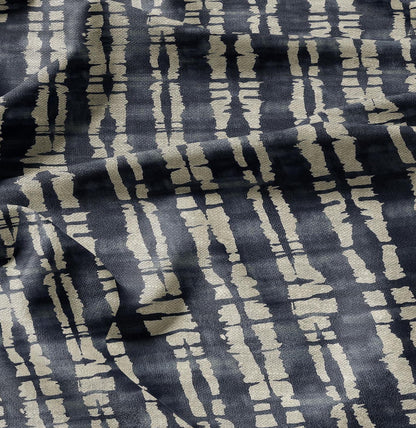 100% LINEN Fabric indigo blue abstract print - Wabi sabi stripes 2346