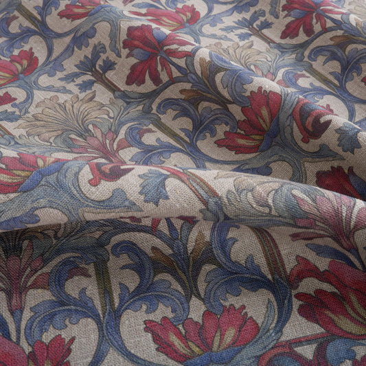 100% LINEN Fabric Art Noveau  - Arched floral print 2236
