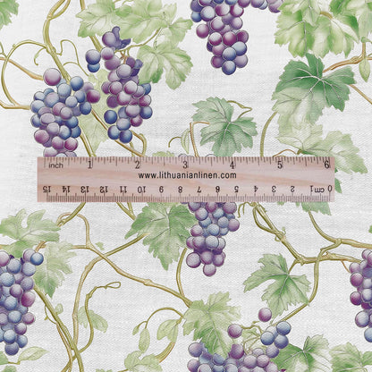 100% LINEN Fabric Grapes vine print - purple green white 2269