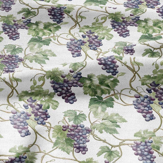 100% LINEN Fabric Grapes vine print - purple green white 2269