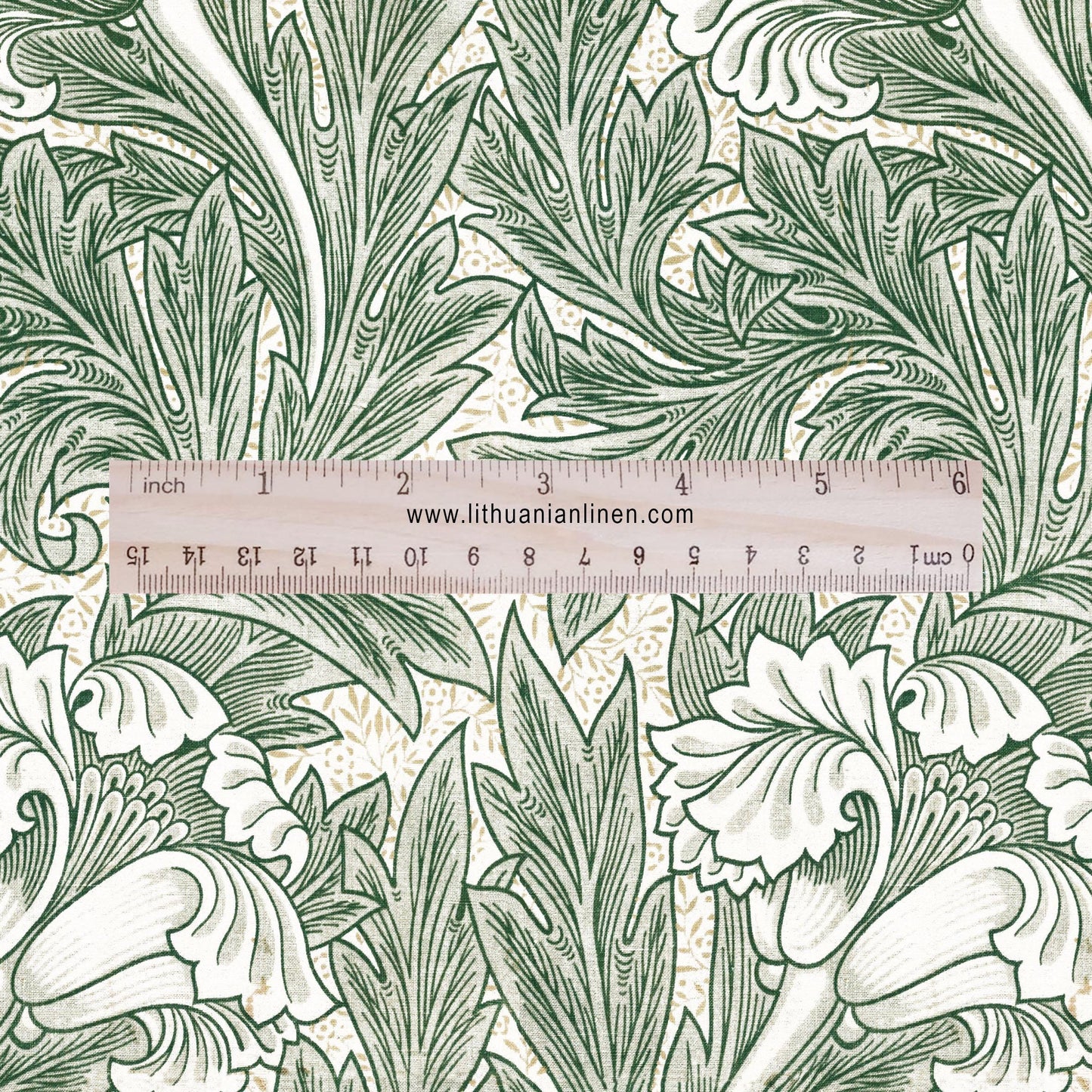 100% linen fabric William Morris Green floral print - 2436