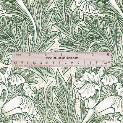 100% linen fabric William Morris Green floral print - 2436