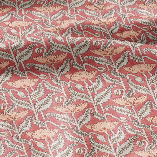 100% linen fabric Art Nouveau Print- red poppy 2443