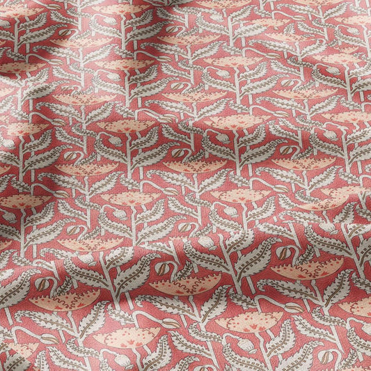 100% linen fabric Art Nouveau Print- red poppy 2443