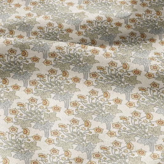 100% linen fabric Ranunculus print - Buttercup beige yellow 2445