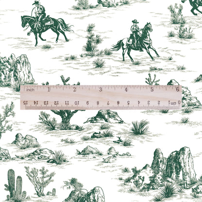100% LINEN Fabric Cowboy in desert cactus - green white 2208