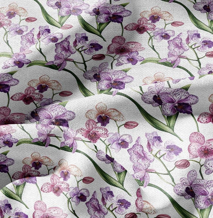 100% LINEN Fabric Floral pink purple orchid print - 2128