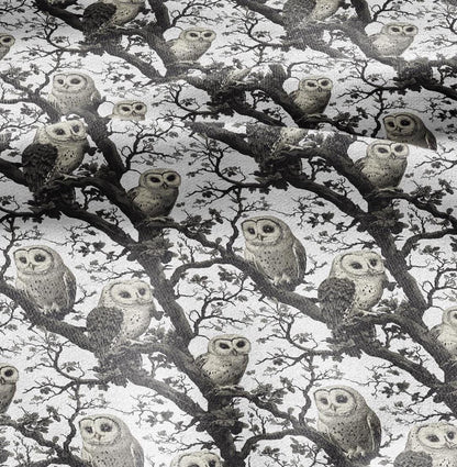 100% LINEN Fabric Animal print with owl - 2411