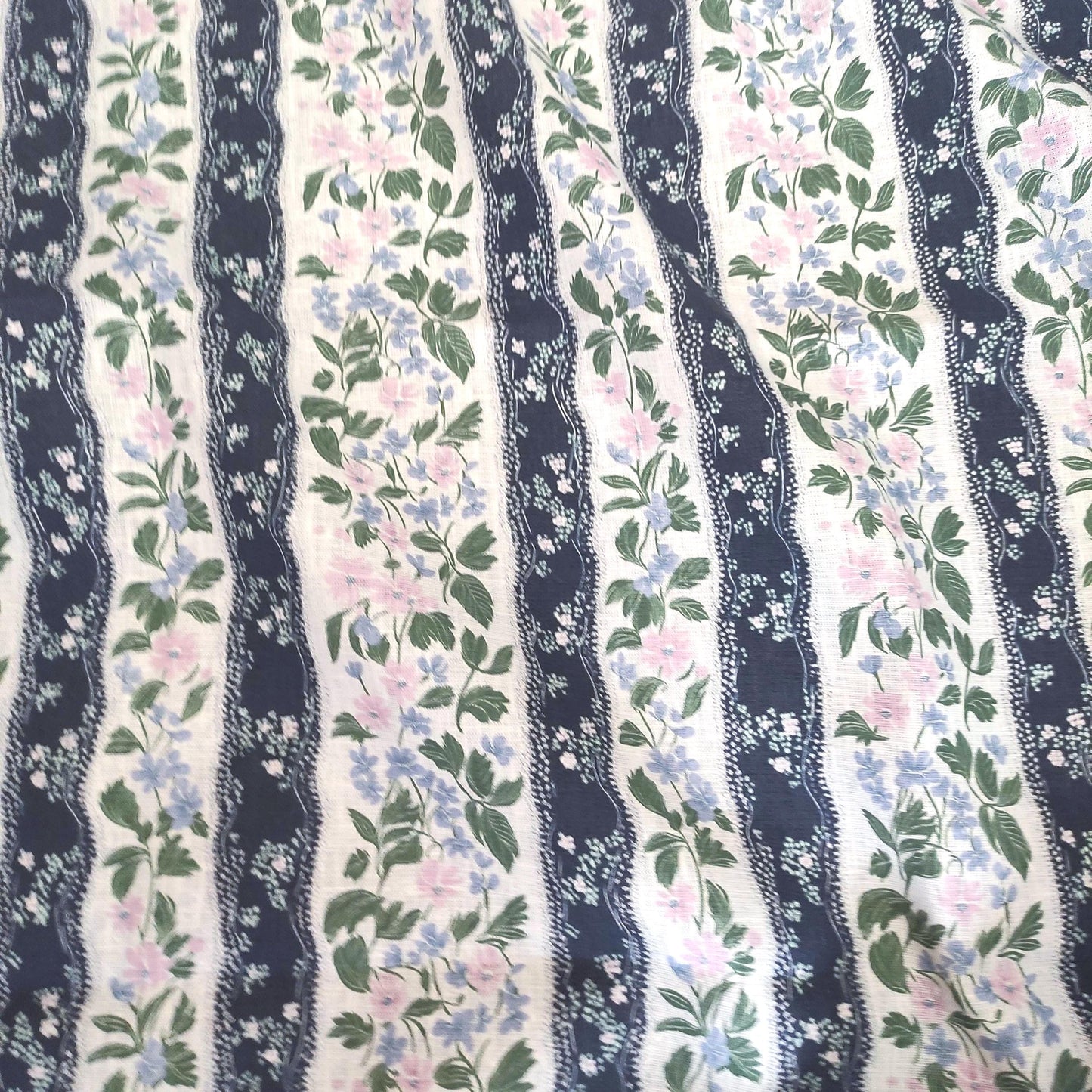 100% LINEN Fabric floral navy blue stripe print - 2202
