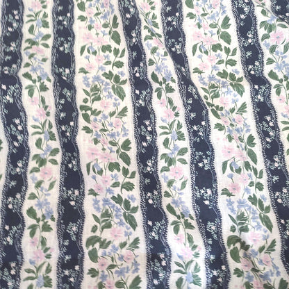 100% LINEN Fabric floral navy blue stripe print - 2202