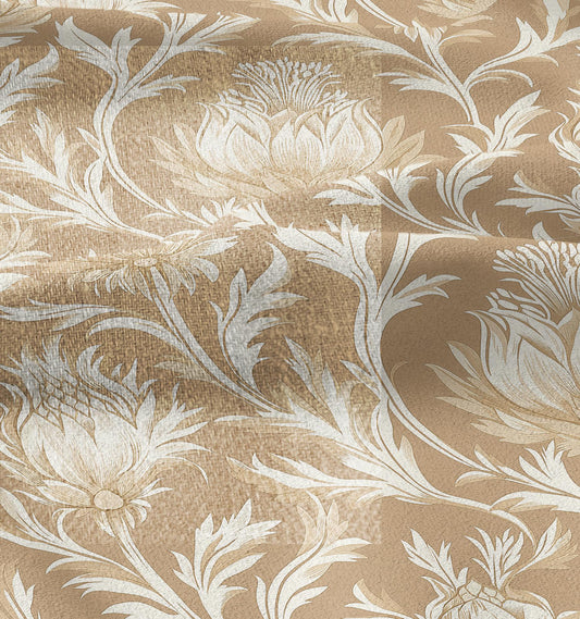 100% LINEN Fabric Thistle beige print 2043