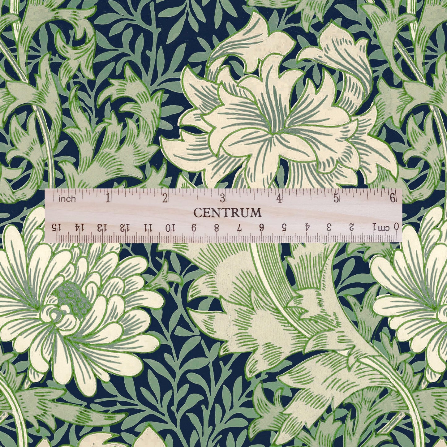 William Morris Chrysanthemum green print on 100% LINEN fabric - 2102