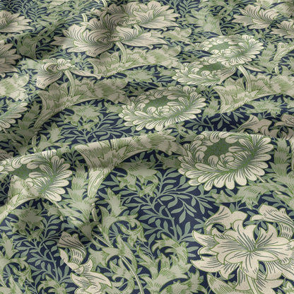 William Morris Chrysanthemum green print on 100% LINEN fabric - 2102