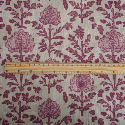 100% LINEN Fabric pink red Floral Block Print - 2275
