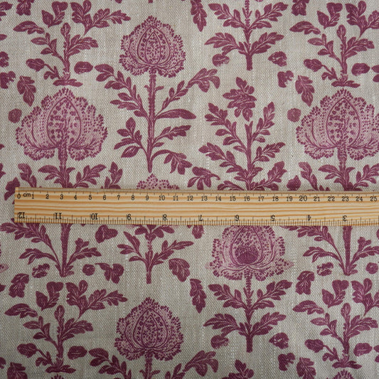 100% LINEN Fabric pink red Floral Block Print - 2275