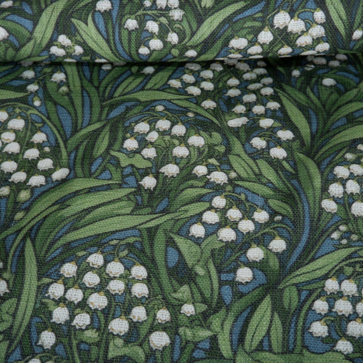 100% LINEN Fabric Lily of the valley - floral green print on linen 2065