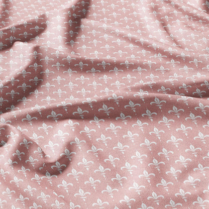 100% LINEN Fabric Fleur de lis print - pink white 2273
