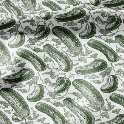 100% LINEN Fabric Green Cucumber print - green white 2268