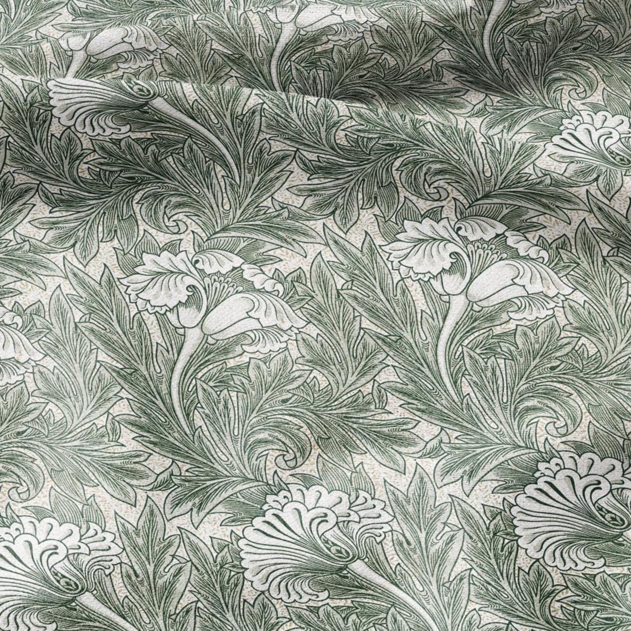 100% linen fabric William Morris Green floral print - 2436