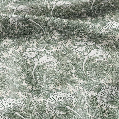 100% linen fabric William Morris Green floral print - 2436