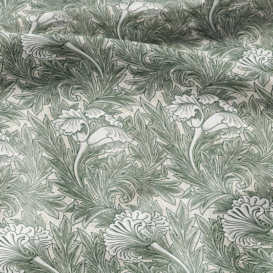 100% linen fabric William Morris Green floral print - 2436