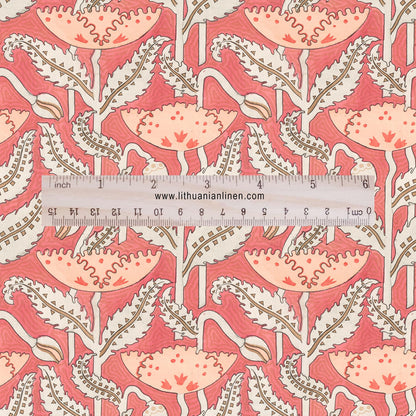 100% linen fabric Art Nouveau Print- red poppy 2443