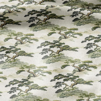 100% LINEN Fabric Japanese BONSAI print - Japan scenery 2265