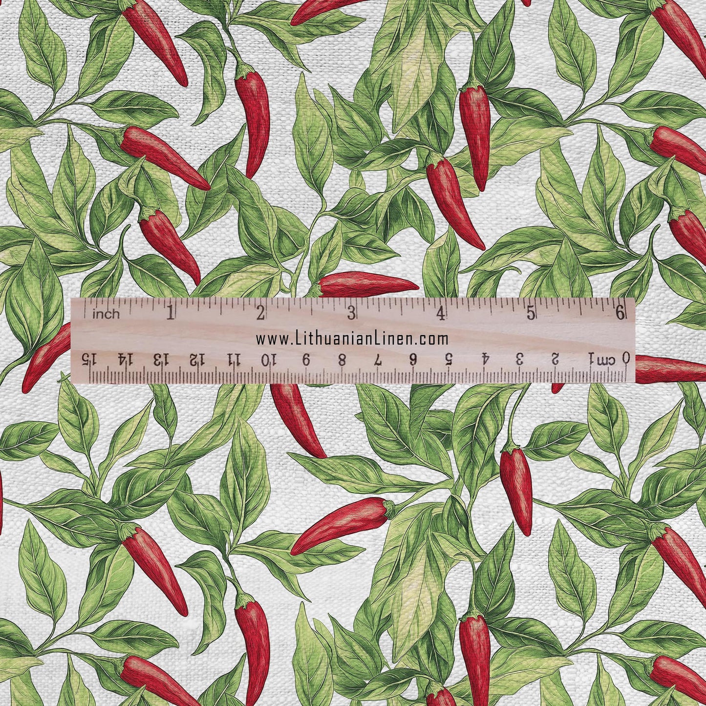 100% LINEN Fabric Chili pepper - floral  botanical 2206