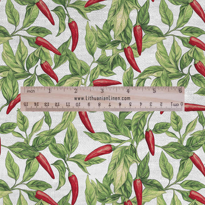 100% LINEN Fabric Chili pepper - floral  botanical 2206