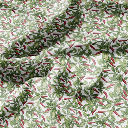 100% LINEN Fabric Chili pepper - floral  botanical 2206