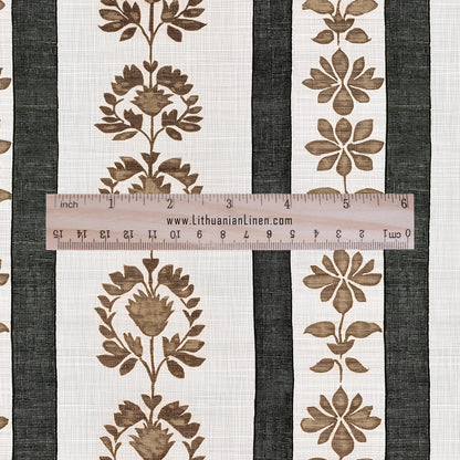 100% linen brown green Block floral stripe prints fabric - 2496
