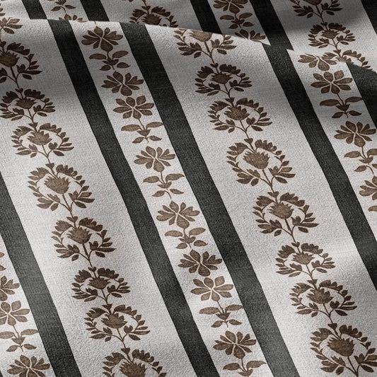 100% linen brown green Block floral stripe prints fabric - 2496